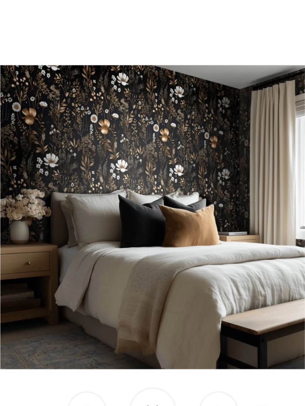 Elegant Black Floral Wallpaper Accent Panel - Home Wall Decor